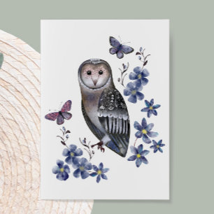 Waterverf Owl, Butterflies en Flowers Noteer Kaart
