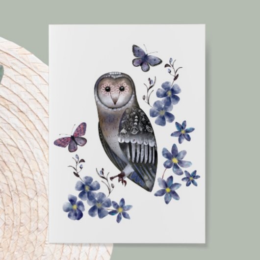 Waterverf Owl, Butterflies en Flowers Noteer Kaart
