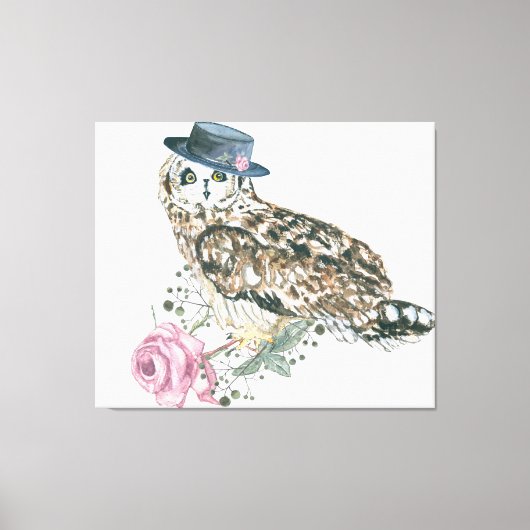 Waterverf Owl Canvas Afdruk (Voorkant)
