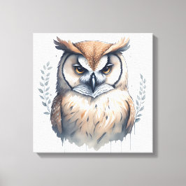 Waterverf Owl Canvas Afdruk