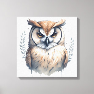 Waterverf Owl Canvas Afdruk