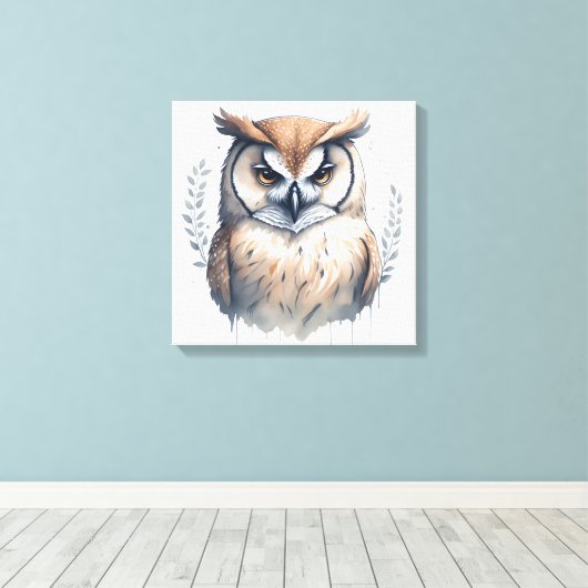 Waterverf Owl Canvas Afdruk (Insitu (Houten vloer))