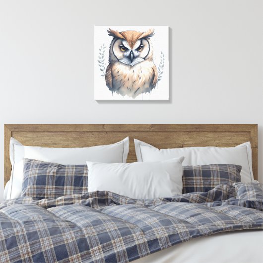Waterverf Owl Canvas Afdruk (Insitu (Slaapkamer))