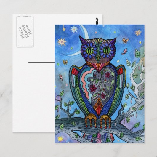 Waterverf Owl fantasie illustratie. sprookje Briefkaart (Voorkant / Achterkant)