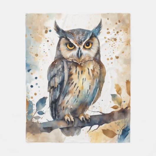 Waterverf Owl Fleece Deken (Voorkant)
