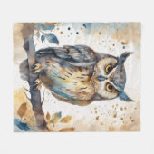 Waterverf Owl Fleece Deken (Voorkant (Horizontaal))