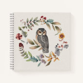 Waterverf Owl Floral Wreath Notitieboek (Voorkant)