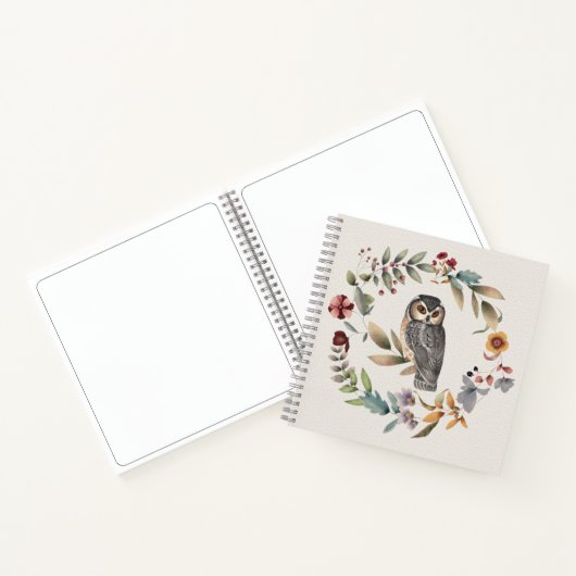 Waterverf Owl Floral Wreath Notitieboek (Binnen)