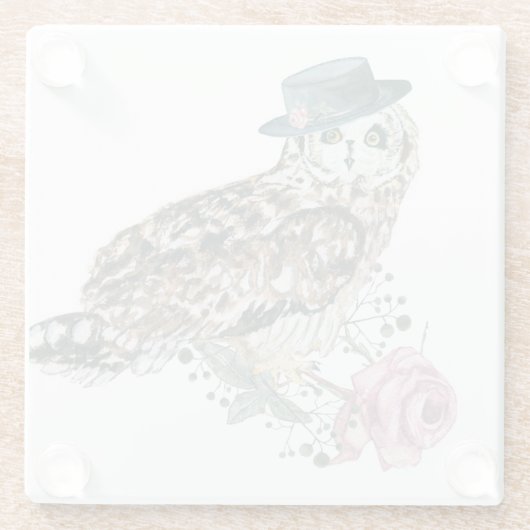 Waterverf Owl Glazen Onderzetter (Achterkant)