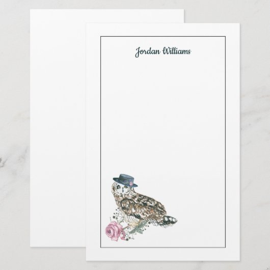 Waterverf Owl | Jouw namen toevoegen Briefpapier (Voorkant / Achterkant)