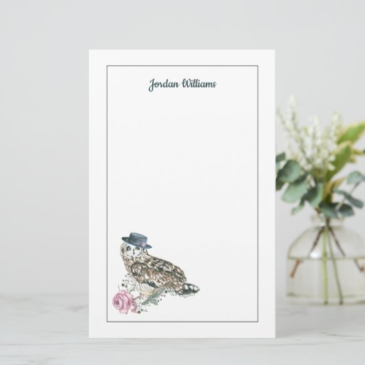 Waterverf Owl | Jouw namen toevoegen Briefpapier (Staand voorkant)