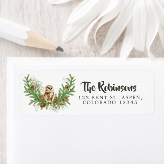 Waterverf Owl Kerstmis Etiket (Insitu)