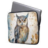 Waterverf Owl Laptop Sleeve (Voorkant Links)