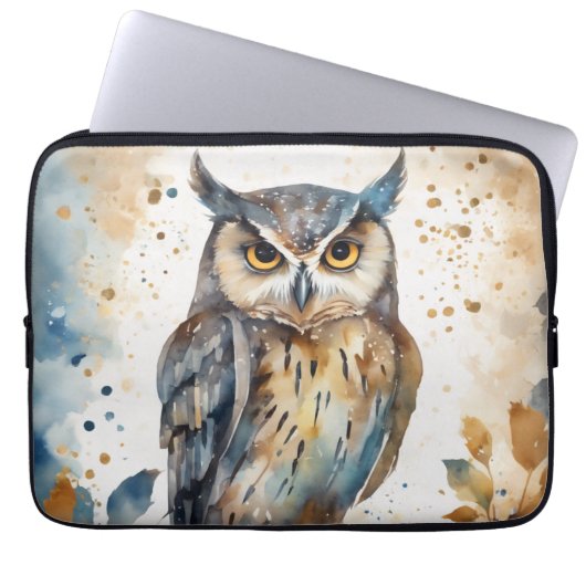 Waterverf Owl Laptop Sleeve (Voorkant)