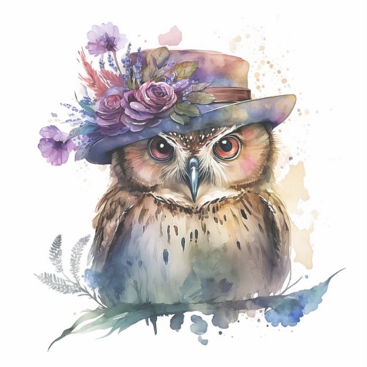 Waterverf Owl Sticker (Voorkant)