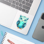 Waterverf Owl Sticker (Laptop met iPhone)