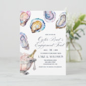 Waterverf Oyster Roast & Champagne Verloving Kaart (Staand voorkant)