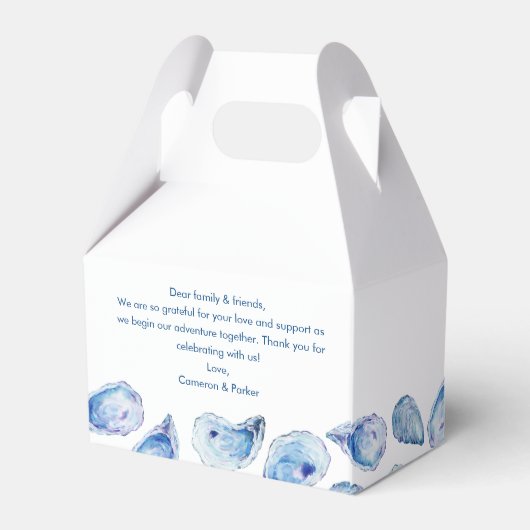 Waterverf Oyster Shell Blauw en Wit Huwelijk Bedankdoosjes (Achterkant)