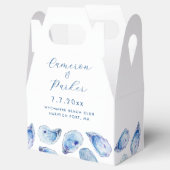 Waterverf Oyster Shell Blauw en Wit Huwelijk Bedankdoosjes (Geopend)