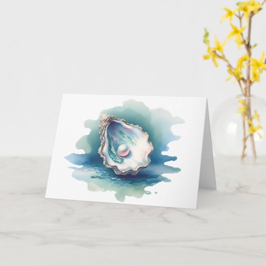 Waterverf Oyster Shell met Pearl Blank Groet Kaart (Gele Bloem)