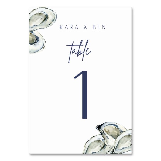 Waterverf Oyster Trouwtafel Nummer Kaart (Voorkant)