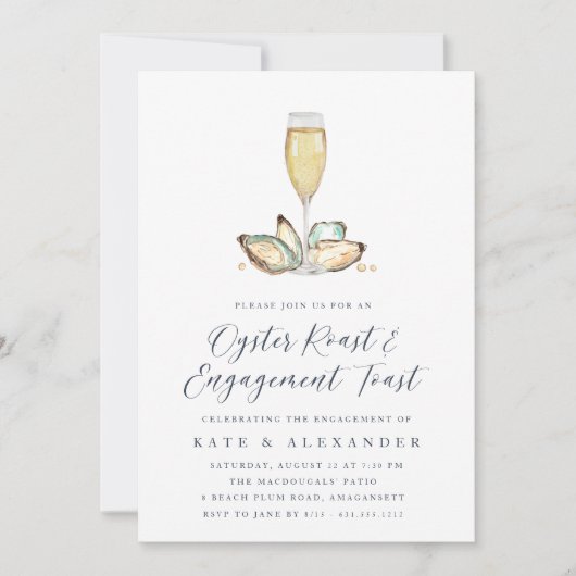 Waterverf Oysters & Champagne Engagement Party Kaart (Voorkant)
