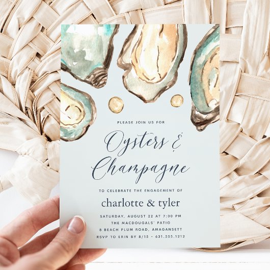 Waterverf Oysters & Champagne Engagement Party Kaart