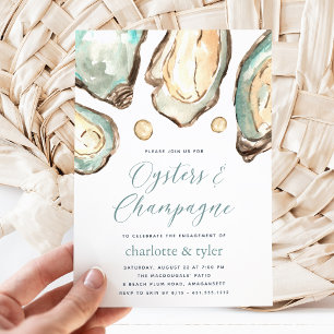Waterverf Oysters & Champagne Engagement Party Kaart