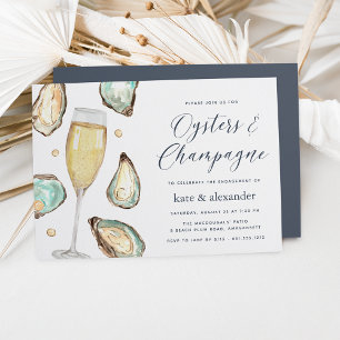 Waterverf Oysters & Champagne Engagement Party Kaart
