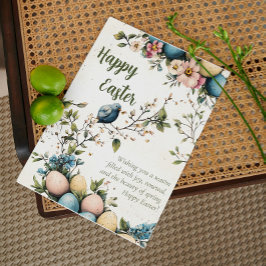 Waterverf paaivogels en eitjes feestdagenkaart