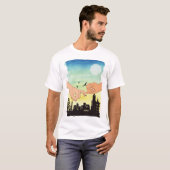 Waterverf paar beloven cityscape uitzicht, pink t-shirt (Voorkant volledig)