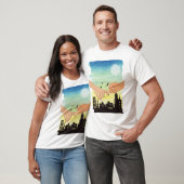 Waterverf paar beloven cityscape uitzicht, pink t-shirt (Unisex)
