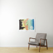 Waterverf paar beloven cityscape uitzicht, pink wandkleed (In Situ (horizontaal))