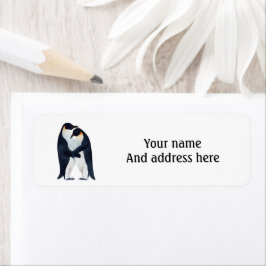 Waterverf Paar Emperor Penguins Etiket