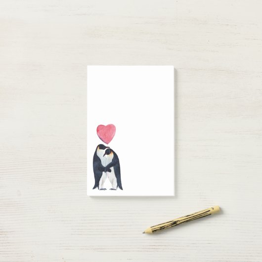 Waterverf Paar Emperor Penguins Post-it® Notes (Op bureau)