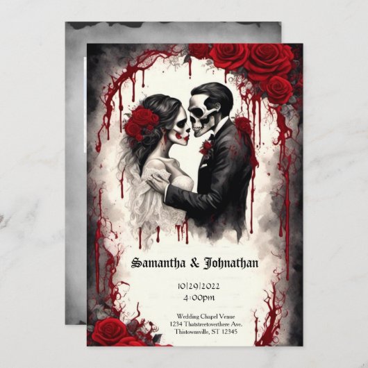 Waterverf Paar en Rozen Gothic Bruiloft Kaart (Voorkant / Achterkant)