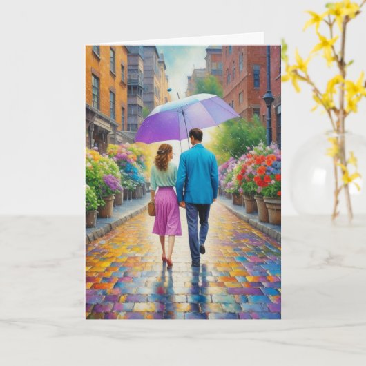 Waterverf Paar Holding Handen Romantisch Kaart (Gele Bloem)