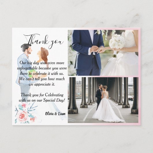Waterverf paar met Rozen bruiloft Bedankt Kaart (Voorkant)