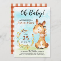 Waterverf Paard Baby shower Boerderij Uitnodiging