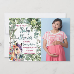 Waterverf Paard Bloemen Aangepaste Foto Baby Showe Kaart