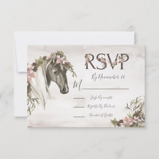 Waterverf Paard Bloemen antwoordkaarten RSVP (Voorkant)