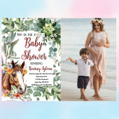 Waterverf Paard Bloemen Custom Foto Baby shower Briefkaart