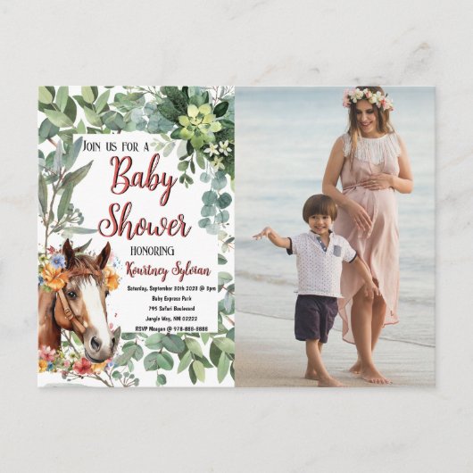 Waterverf Paard Bloemen Custom Foto Baby shower Briefkaart (Voorkant)