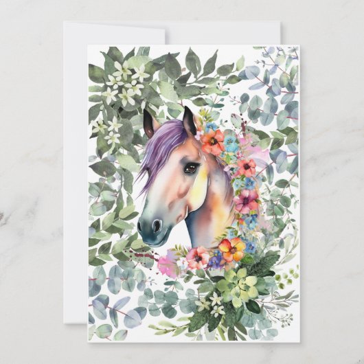 Waterverf Paard Bloemen Custom Foto Baby shower Kaart (Achterkant)