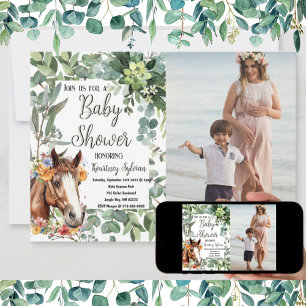 Waterverf Paard Bloemen Custom Foto Baby shower Kaart