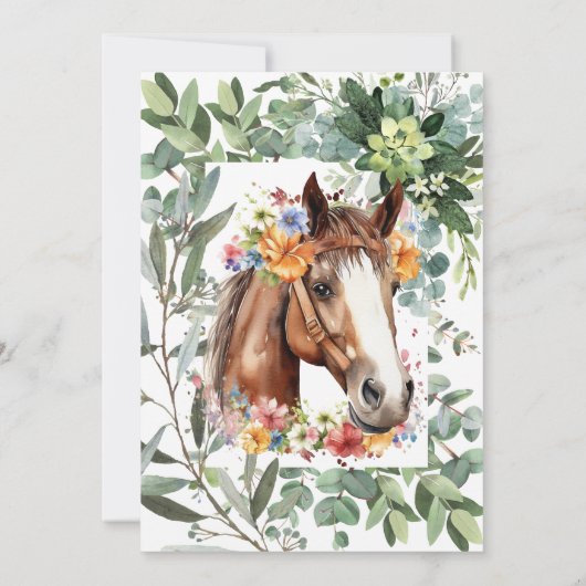 Waterverf Paard Bloemen Custom Foto Baby shower Kaart (Achterkant)