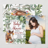Waterverf Paard Bloemen Custom Foto Baby shower Kaart (Voorkant / Achterkant)
