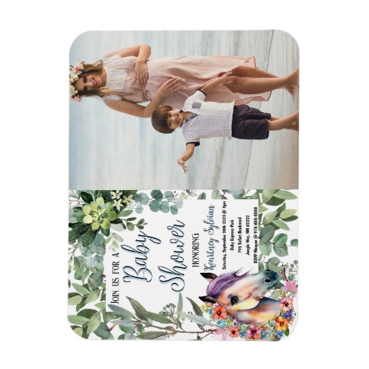 Waterverf Paard Bloemen Custom Foto Baby shower Magneet (Verticaal)