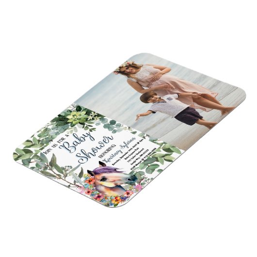 Waterverf Paard Bloemen Custom Foto Baby shower Magneet (Linkerzijde)