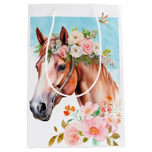 Waterverf Paard Bloemen Medium Cadeauzakje (Voorkant)